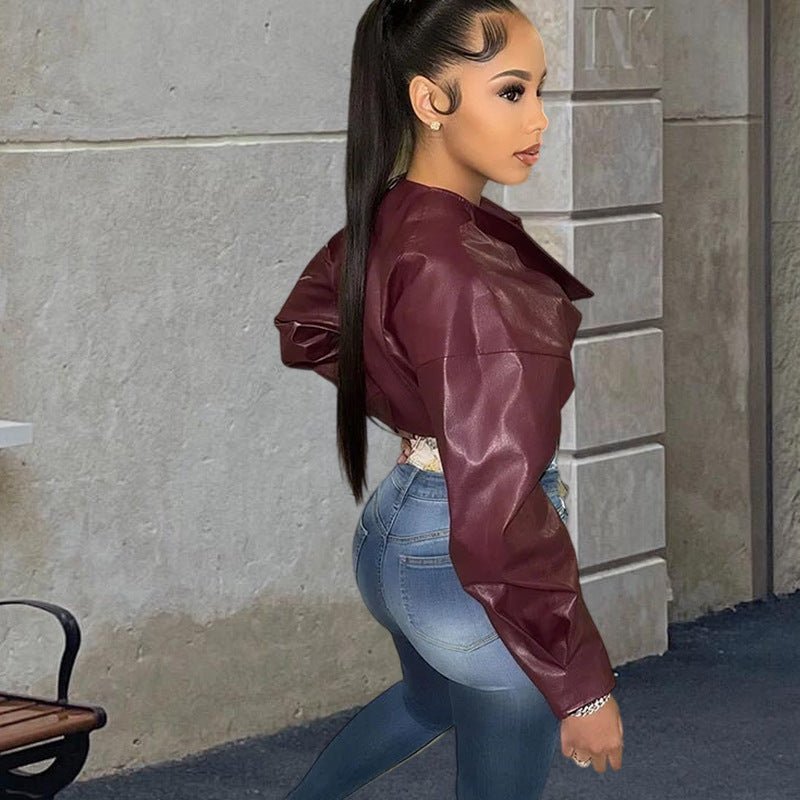 Damen Kunstlederjacke mit asymmetrischem Schnitt und modernen Details Fudus