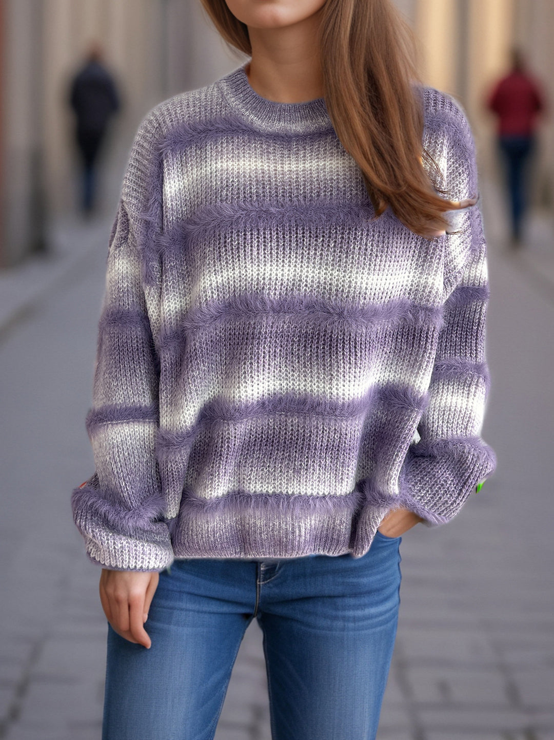 Damen kuscheliger Strickpullover mit Flair Fudus