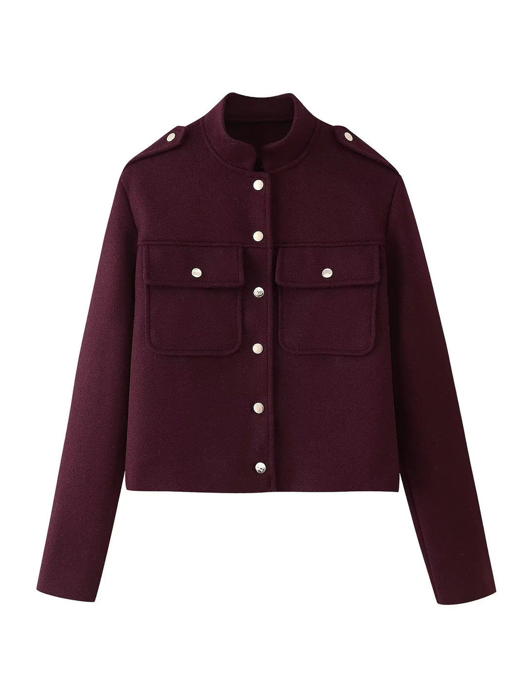 Damen kurze Militärjacke mit Taschen und dekorativen Knöpfen Fudus