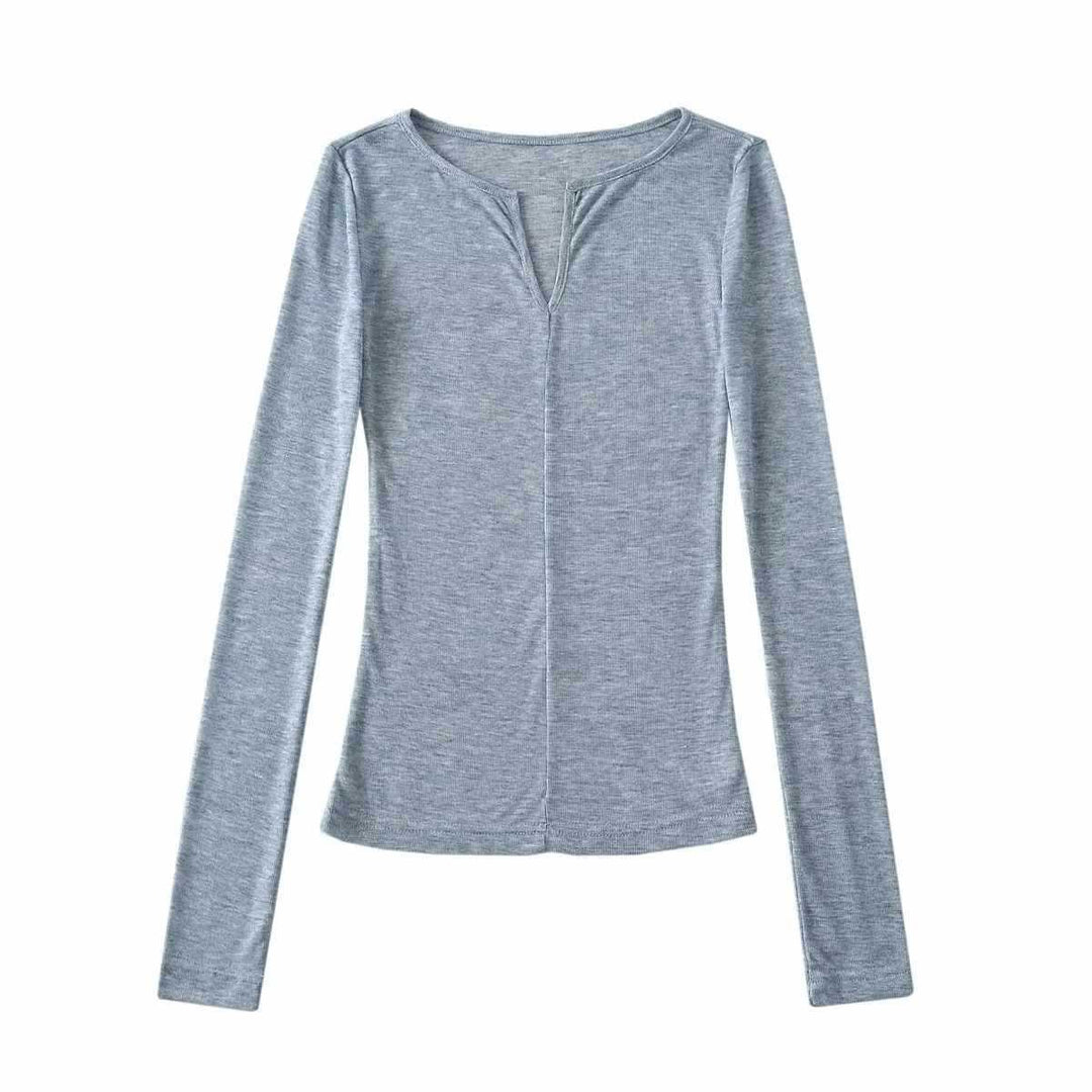 Damen langärmliges Oberteil mit elegantem Ausschnitt Fudus