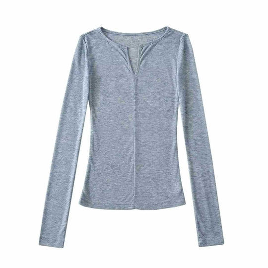 Damen langärmliges Oberteil mit elegantem Ausschnitt Fudus