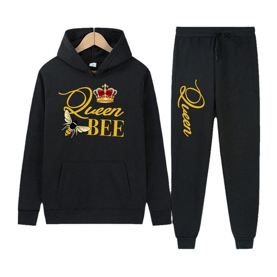 Damen Hoodie und Jogginghose Set mit kreativem "Queen Bee" Design Fudus