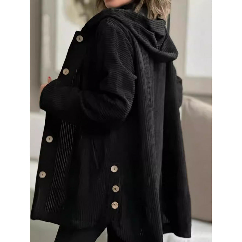 Damen kuschelige Kapuzenjacke aus feinem Cordstoff Fudus