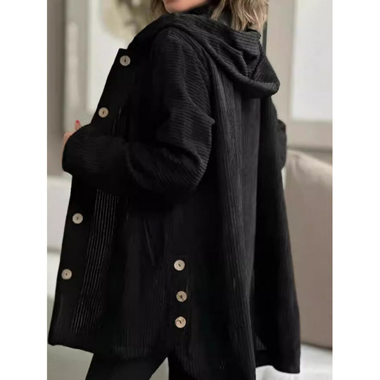 Damen kuschelige Kapuzenjacke aus feinem Cordstoff Fudus