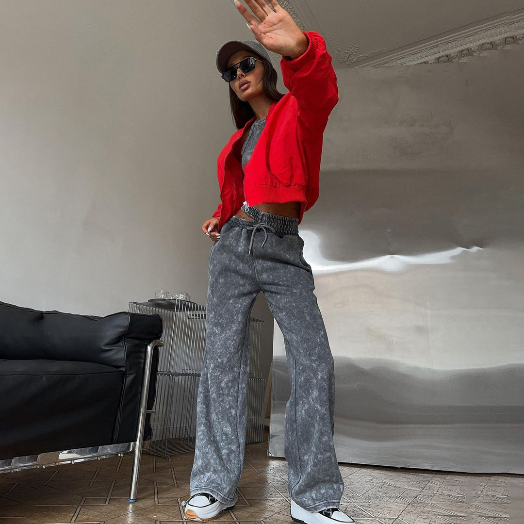 Damen lässige Freizeithosen mit hohem Bund und Gummizug Fudus