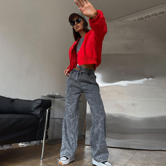 Damen lässige Freizeithosen mit hohem Bund und Gummizug Fudus