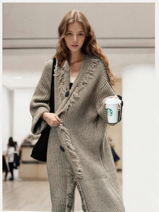 Damen Grobstrickcardigan mit lässigem Fransen-Design Fudus