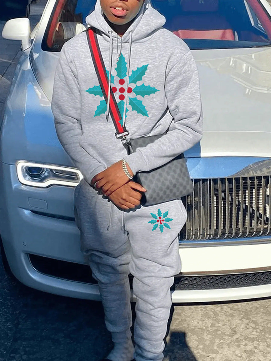 Damen Kapuzenpullover und Jogginghose Set mit winterlichem Blattmotiv Fudus