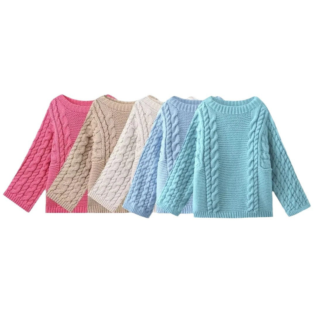 Damen kuscheliger Strickpullover mit Zopfmuster und weitem Schnitt Fudus