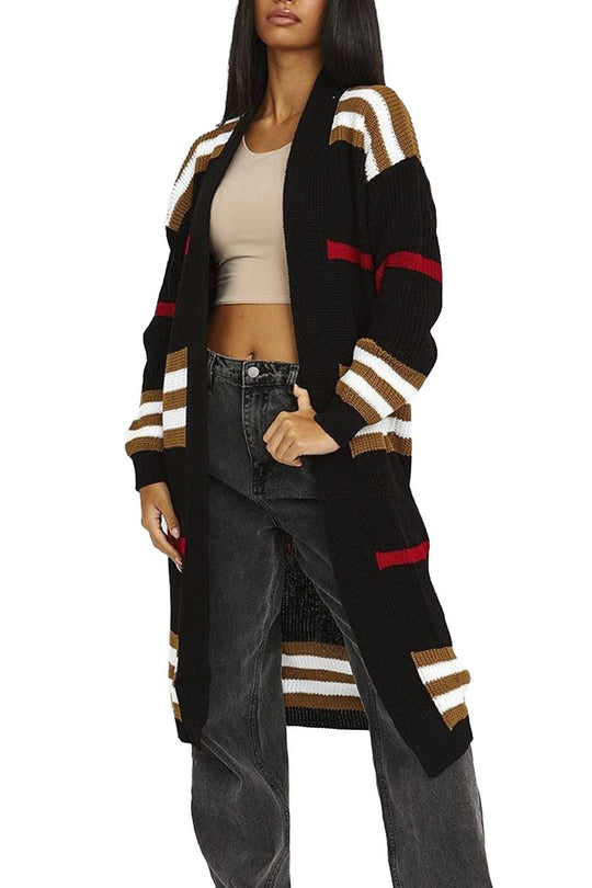 Damen Langer Cardigan mit gestreiftem Design Fudus