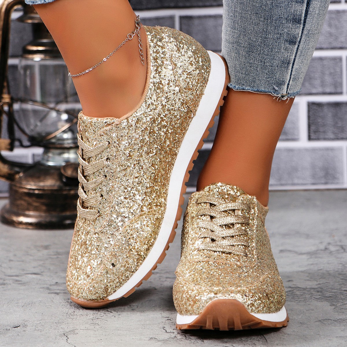 Damen Sneakers Mit Funkelndem Glitzerdesign Und Rutschfester Sohle