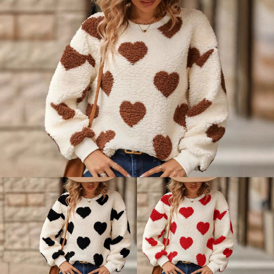 Damen kuscheliger Pullover mit Herz-Muster Fudus