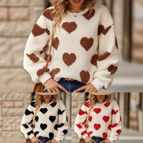 Damen kuscheliger Pullover mit Herz-Muster Fudus