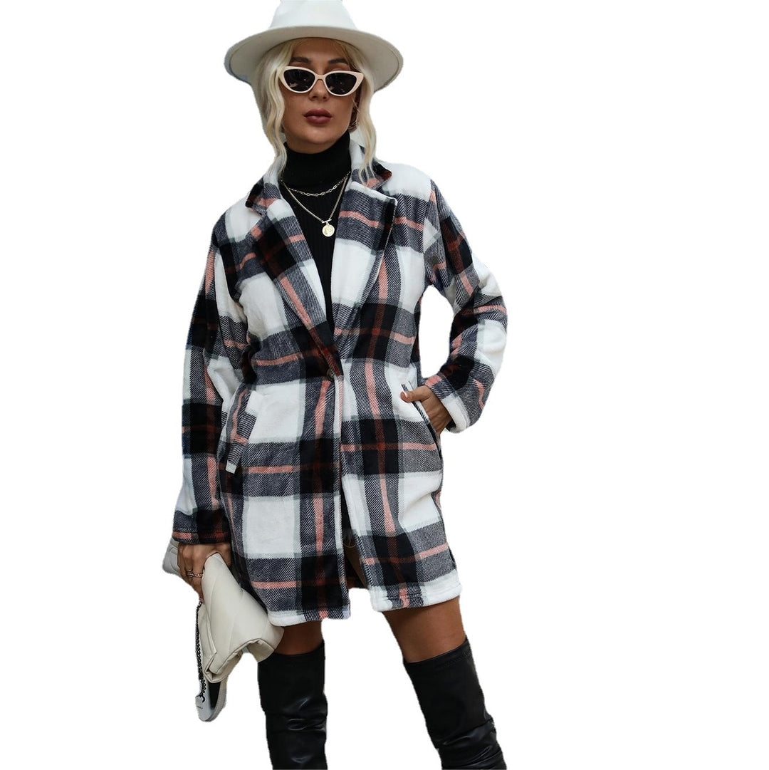 Damen Karierte Fleecejacke mit modischem Schnitt und praktischen Taschen Fudus