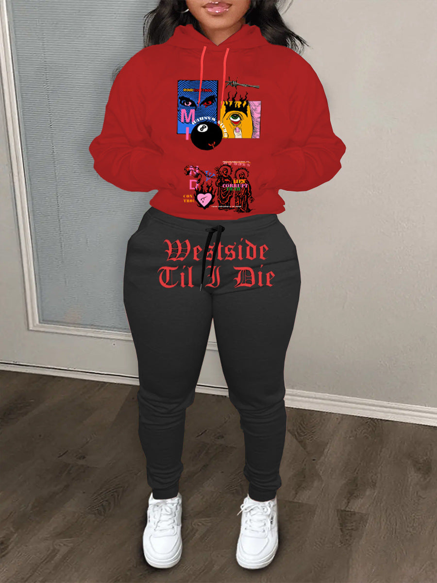 Damen Hoodie und Jogginghose Set mit einzigartigem Grafikinspiration Fudus