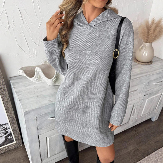 Damen Kapuzenkleid mit strukturiertem Gewebe und lässiger Passform Fudus