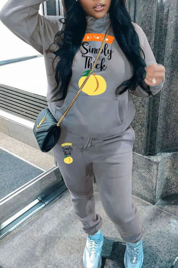 Damen Hoodie- und Jogginghose-Set mit kreativem Fruchtmotiv und bequemer Passform Fudus