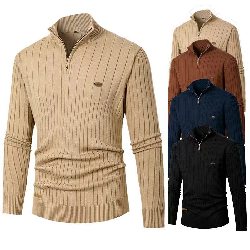 Herren Pullover mit modernem Reißverschluss und Rippenstruktur Fudus