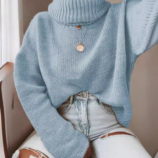 Damen Grobstrickpullover mit hohem Kragen Fudus