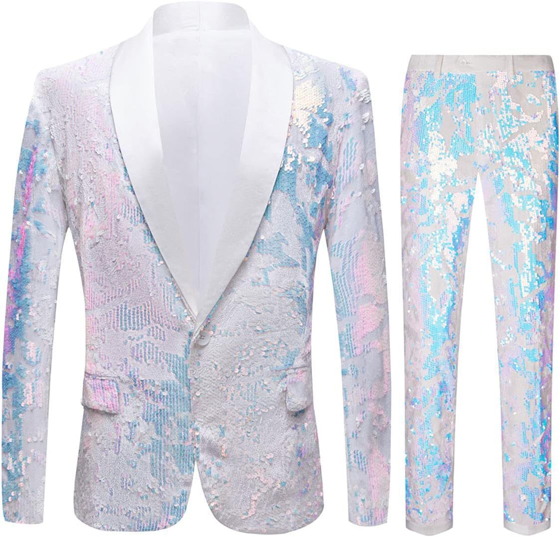 Herren elegantes Samtanzug mit glänzendem Paillettenmuster Fudus