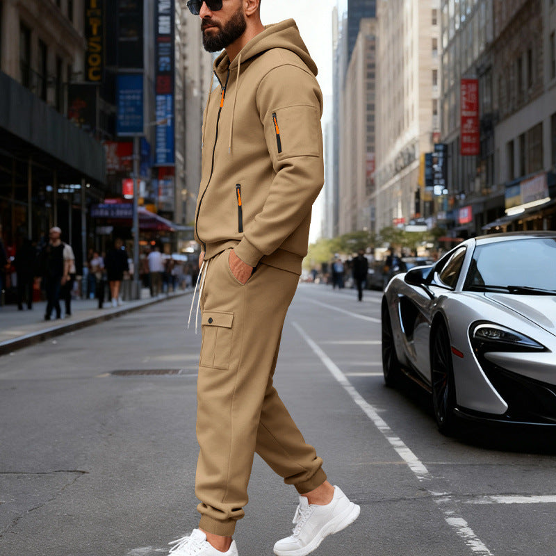 Herren stylisches Zweiteiliges Jogginganzug mit Kapuze und praktischen Taschen Fudus