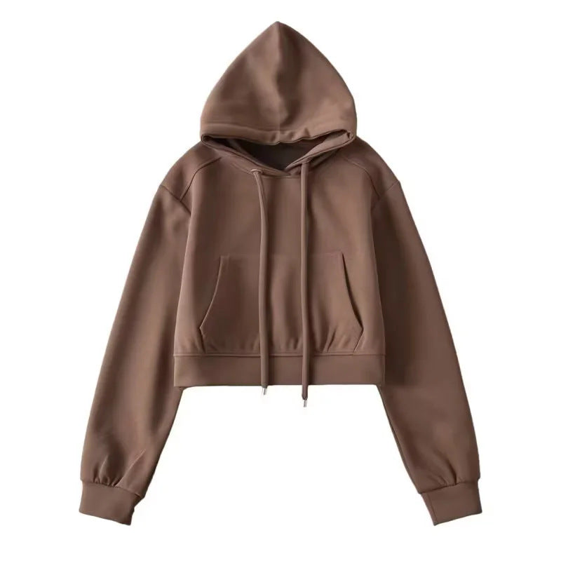 Damen modischer cropped Kapuzenpullover aus sweatshirt Material Fudus