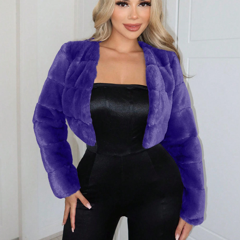 Damen Kurze Kunstpelzjacke mit breiten Ärmeln Fudus