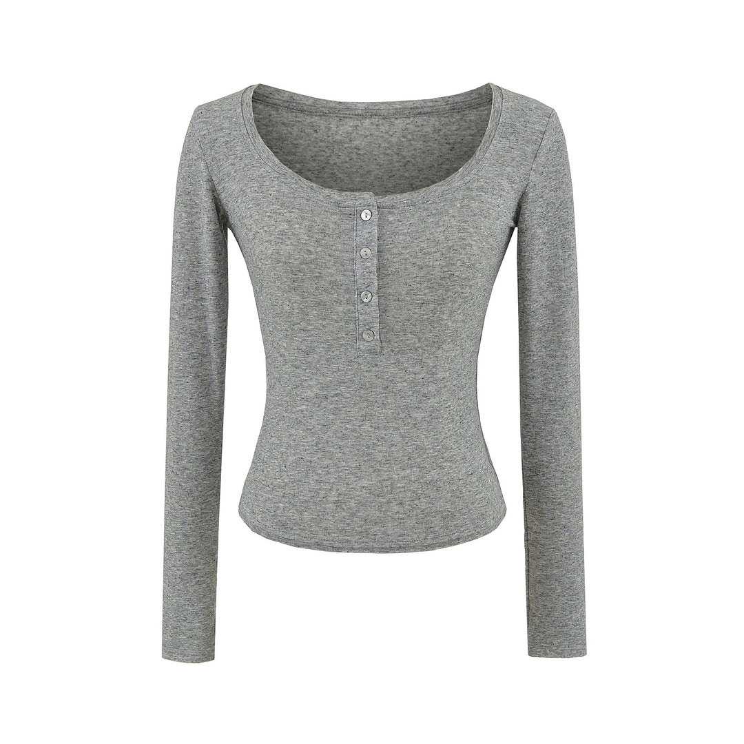 Damen Langarmshirt mit Knopfleiste und weichem Baumwollmix Fudus