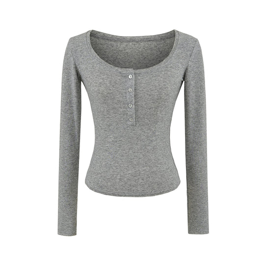 Damen Langarmshirt mit Knopfleiste und weichem Baumwollmix Fudus