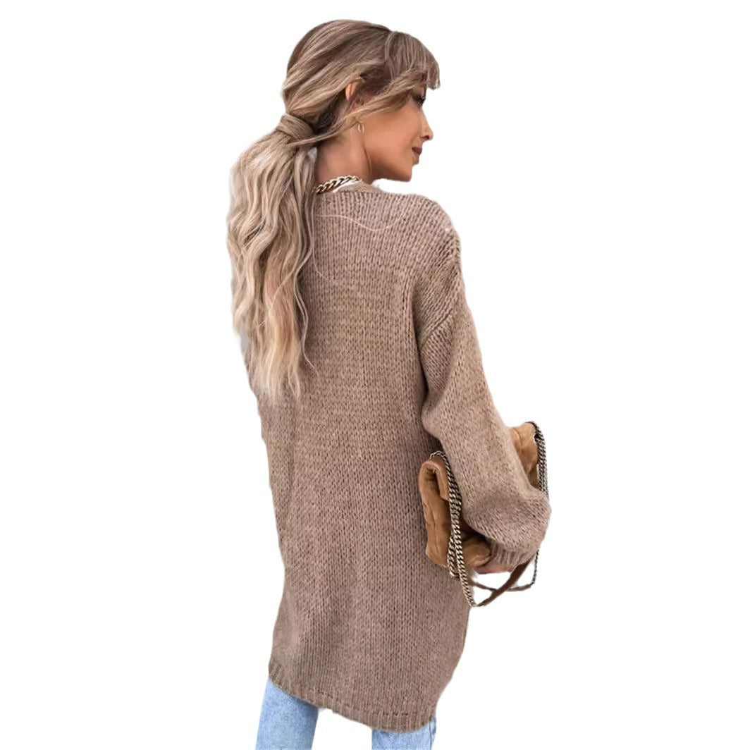 Damen Grobstrickjacke mit offener Front und lässigen Ärmeln Fudus