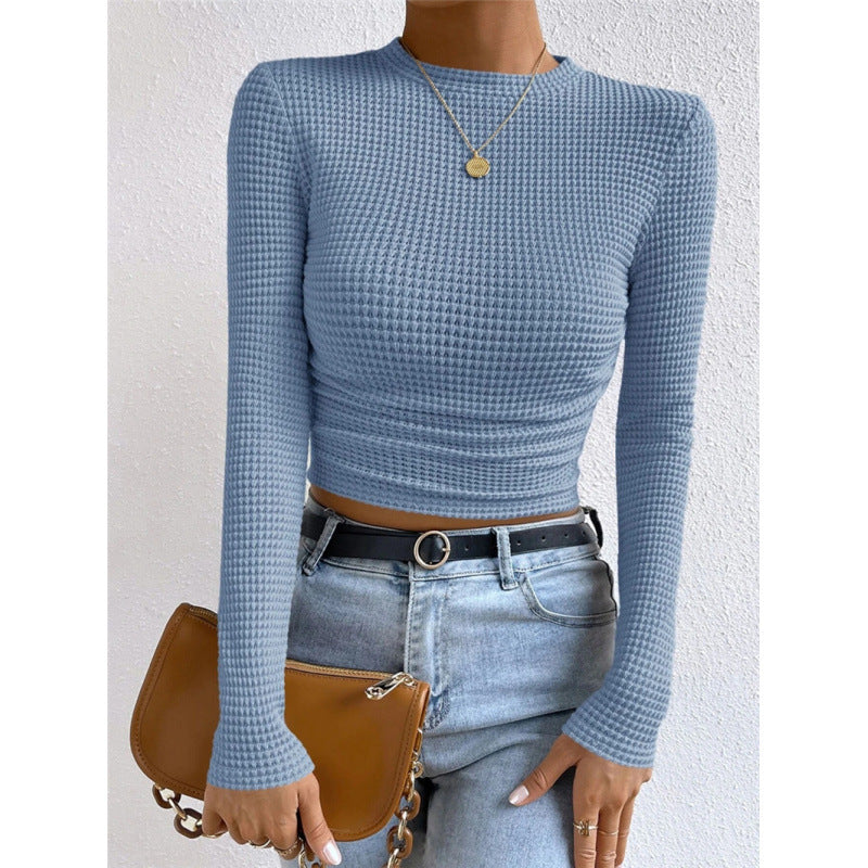 Damen Langarm-Crop-Top aus strukturiertem Jersey Fudus