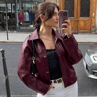 Damen Kunstlederjacke im modischen Oversized-Schnitt Fudus