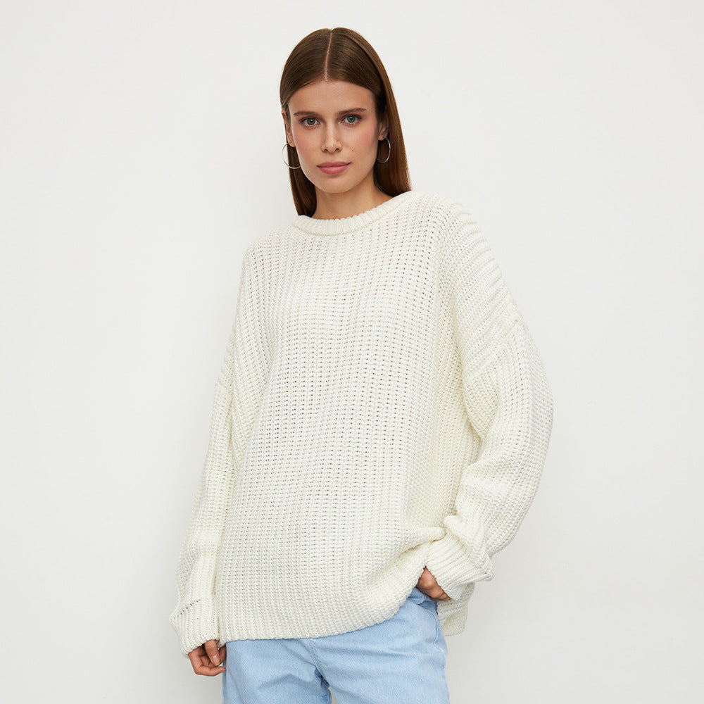 Damen Grobstrickpullover mit lässigem Schnitt und weitem Kragen Fudus