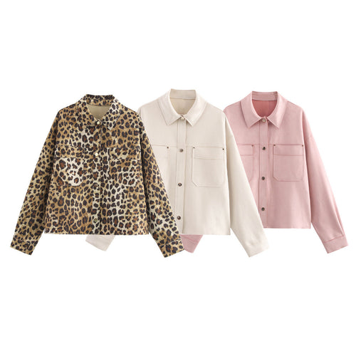 Damen lässige Jacke mit doppelten Brusttaschen und elegantem Kragen Fudus