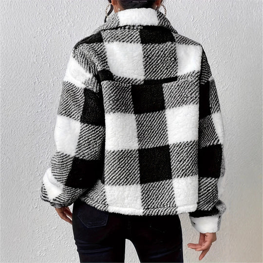 Damen kuschelige Karo-Jacke Fudus