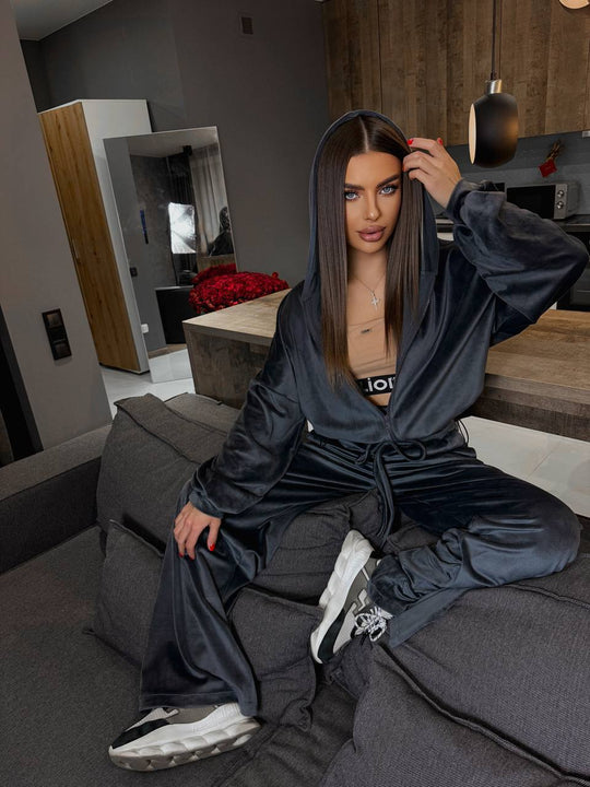 Damen kuscheliges Velours-Loungewear-Set mit weitem Schnitt Fudus