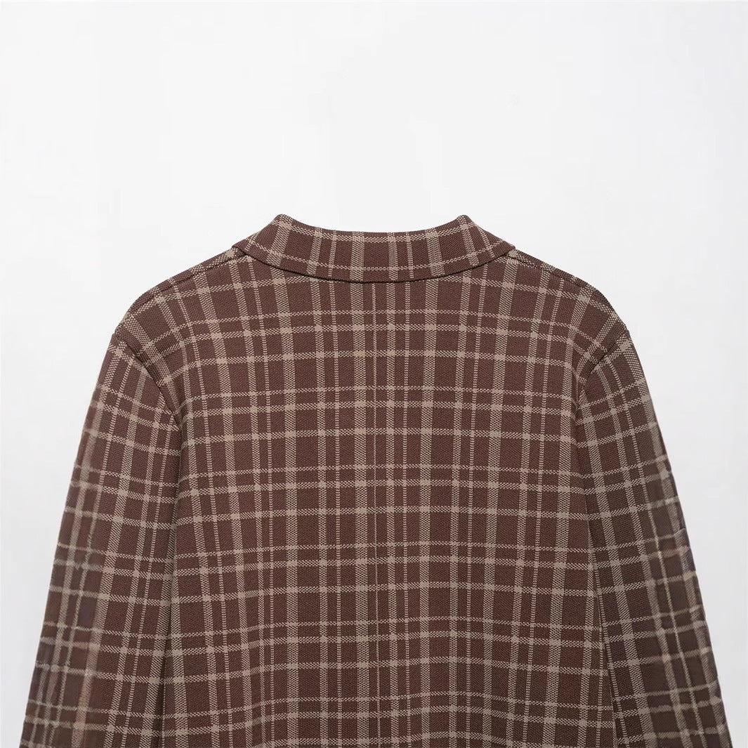 Damen Karierte Übergangsjacke mit praktischen Taschen und modischem Schnitt Fudus