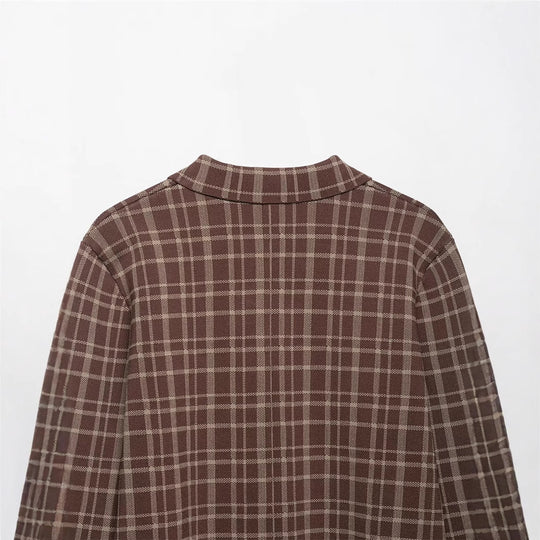 Damen Karierte Übergangsjacke mit praktischen Taschen und modischem Schnitt Fudus