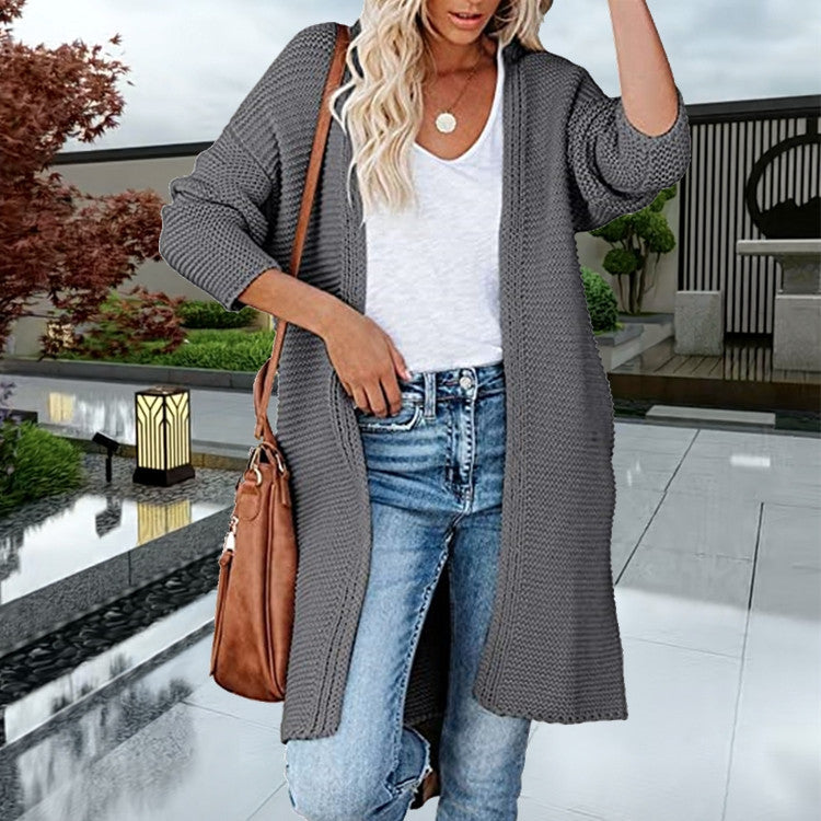 Damen Grobstrick Longcardigan mit lockerer Passform und dekorativen Knöpfen Fudus