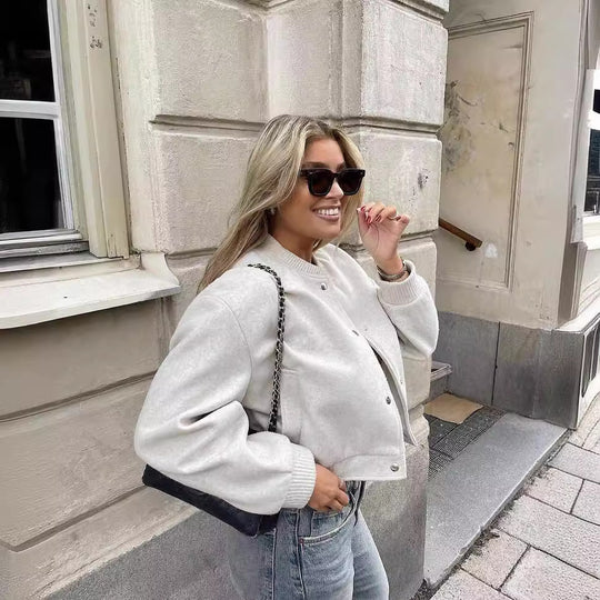 Damen lässige Bomberjacke aus hochwertiger Wollmischung Fudus