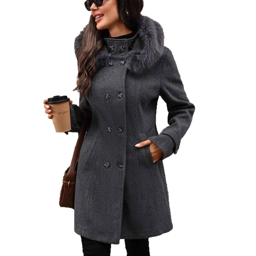 Damen modischer Mantel mit abnehmbarem Kunstpelzkragen und tailliertem Schnitt Fudus