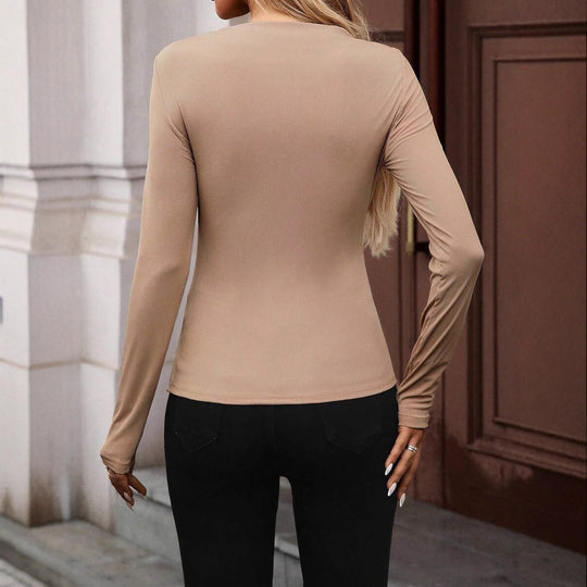 Damen Langarmshirt mit Raffungsdetails und elegantem Stehkragen Fudus