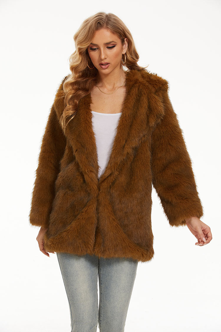 Damen Kunstfelljacke mit kuscheliger Kapuze und modernem Schnitt Fudus