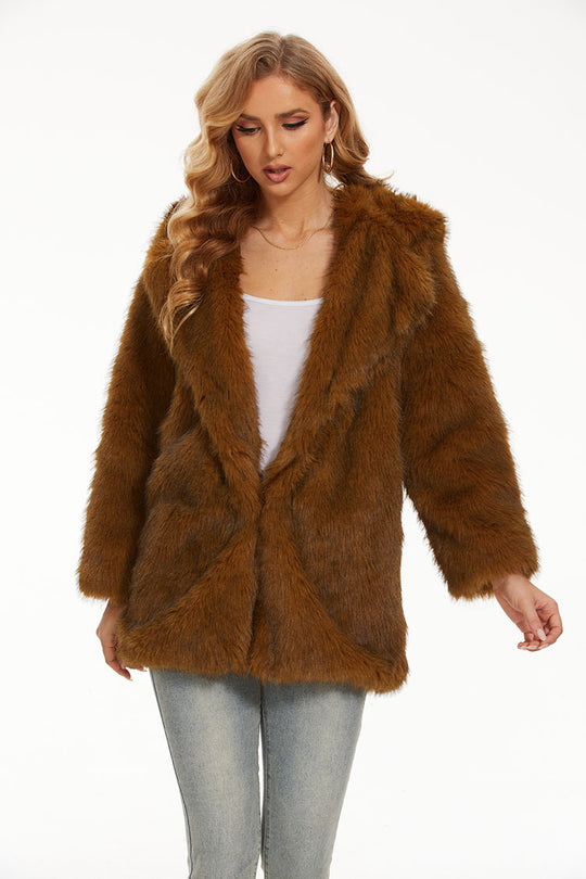 Damen Kunstfelljacke mit kuscheliger Kapuze und modernem Schnitt Fudus