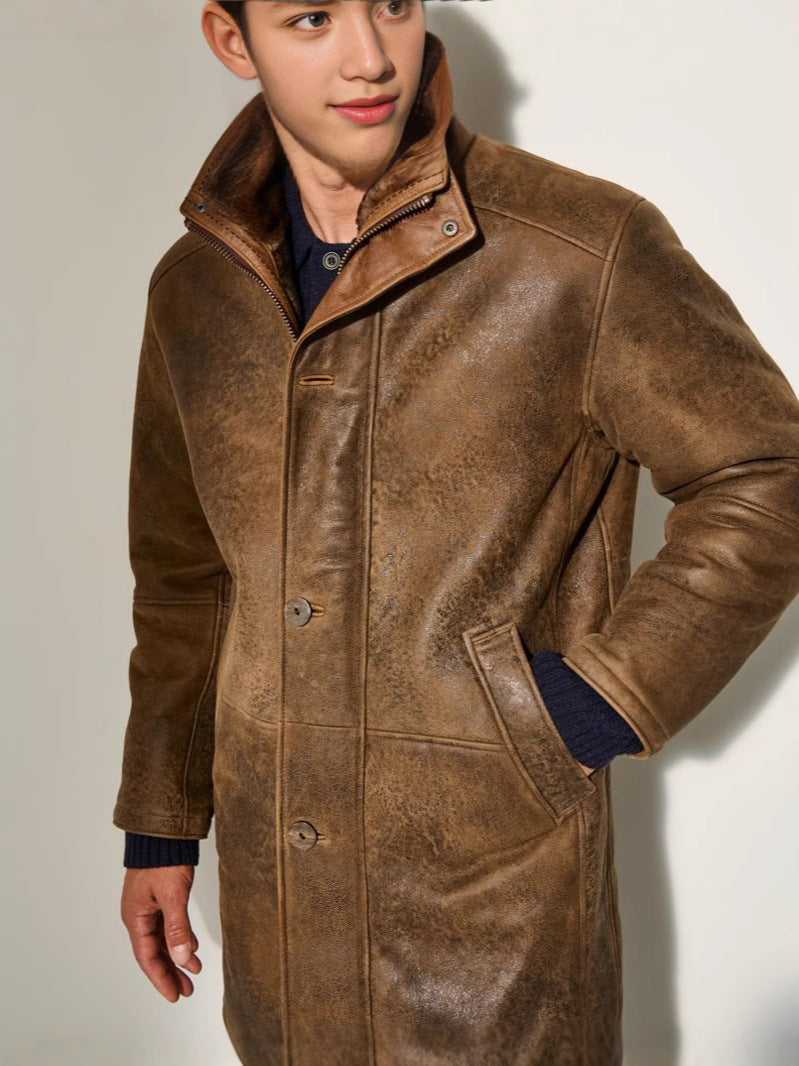 Herren hochwertige Lammfelljacke mit versatilem Stehkragen Fudus