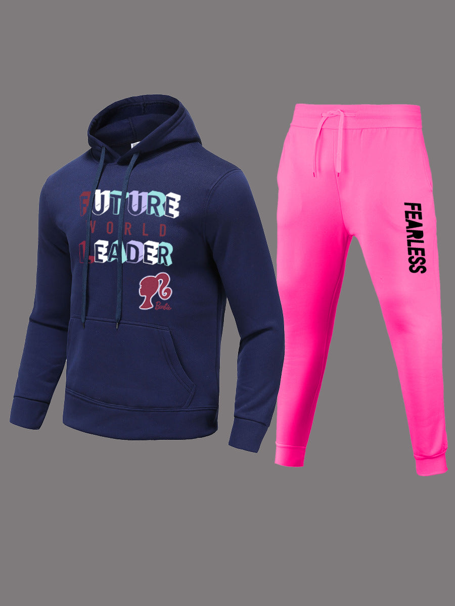 Damen Hoodie und Jogginghose Set mit auffälligem Schriftzug und buntem Design Fudus