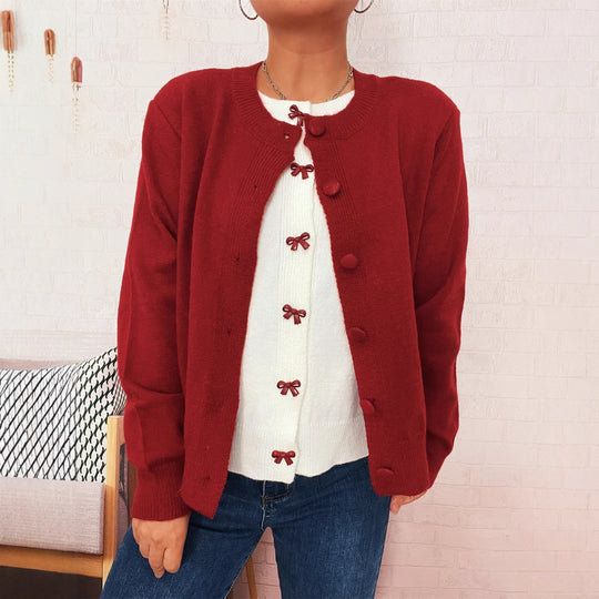 Damen Kuschelweich Strickjacke mit schönen Knöpfen und raffinierten Details Fudus