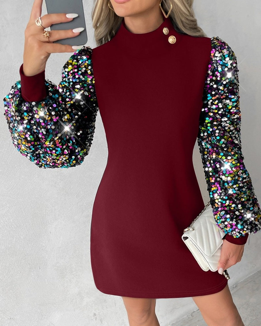 Damen Kleid mit glitzernden Puffärmeln Fudus