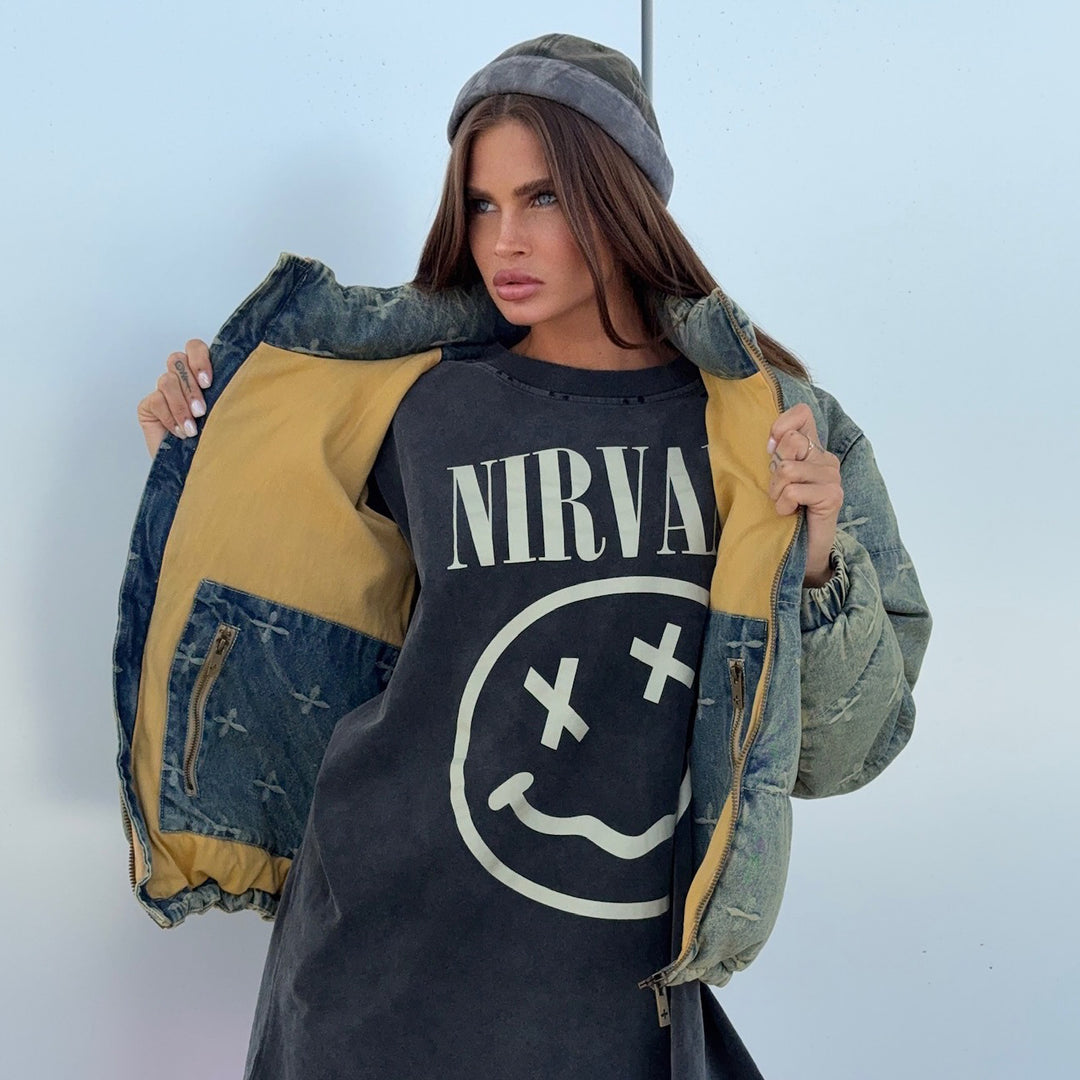 Damen lässige Steppjacke im Vintage-Stil mit hohem Kragen Fudus