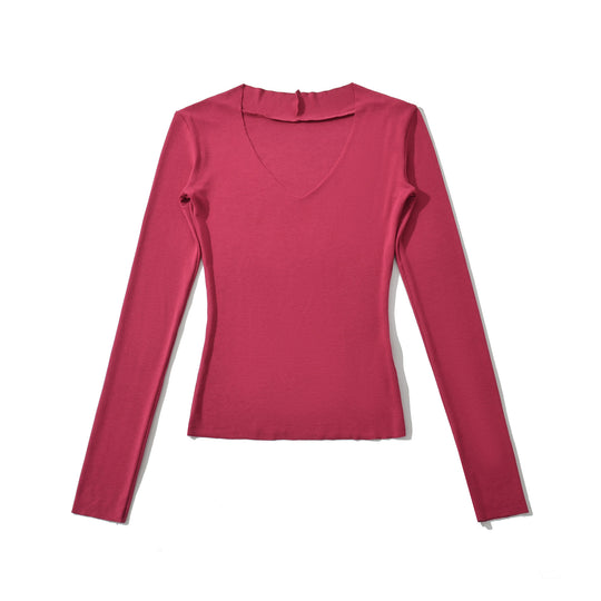 Damen langärmliges Oberteil mit V-Ausschnitt und engem Schnitt Fudus